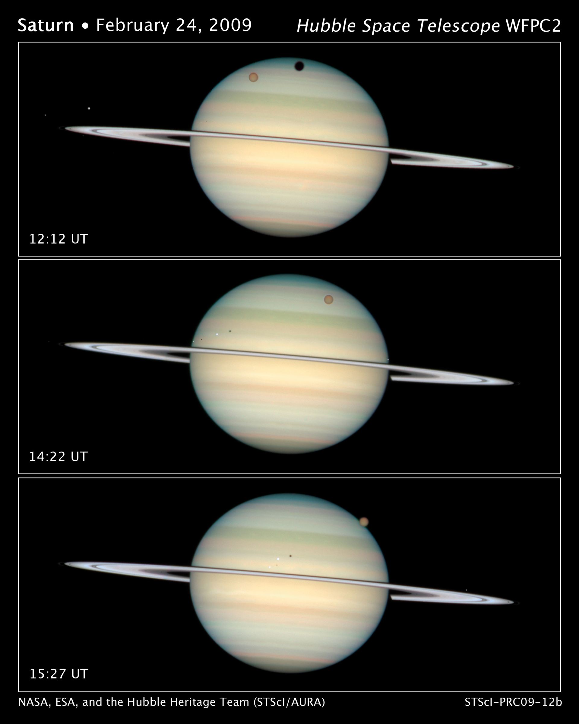 Quadruple Saturn moon transit snapped by Hubble