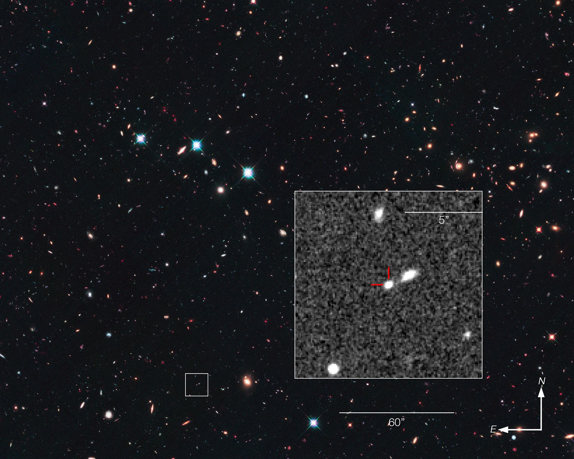 Record-breaking supernova in the CANDELS Ultra Deep Survey (compass and scale)