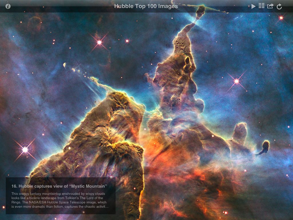 Screenshot from ESAHubble top 100 images v2.0 app
