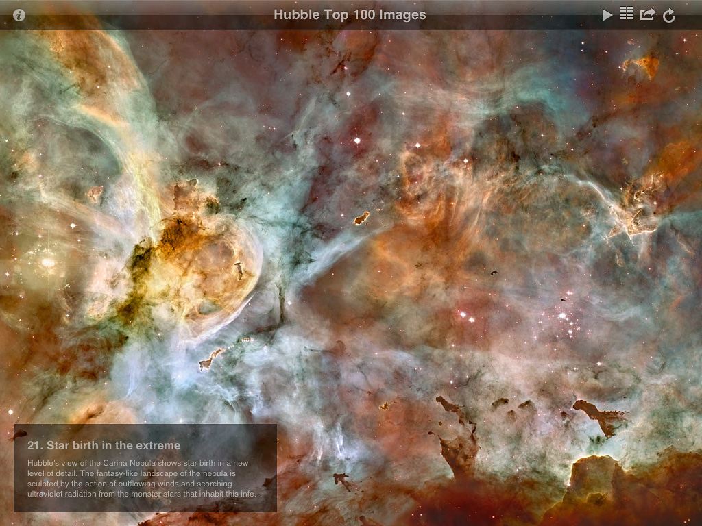 Screenshot from ESAHubble top 100 images v2.0 app
