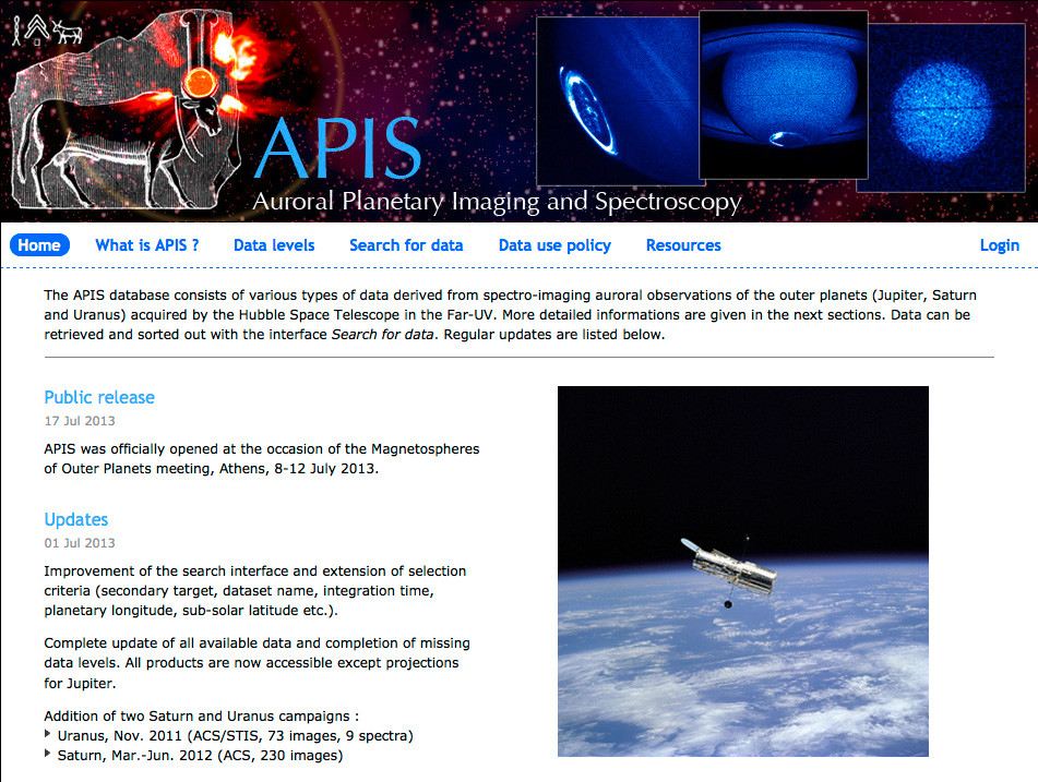 Screenshot of the APIS website