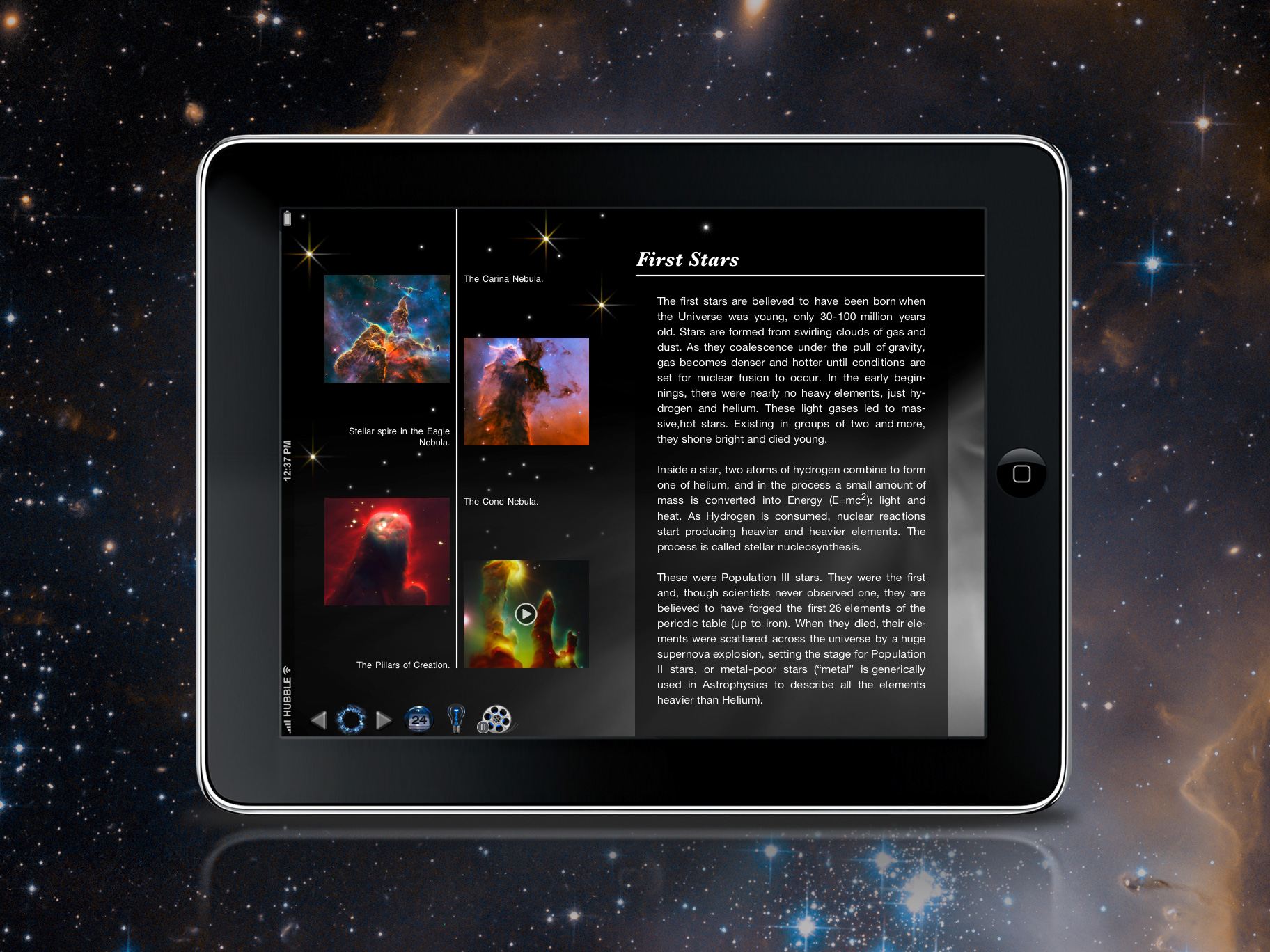 Screenshot of the Back in Time iPad app