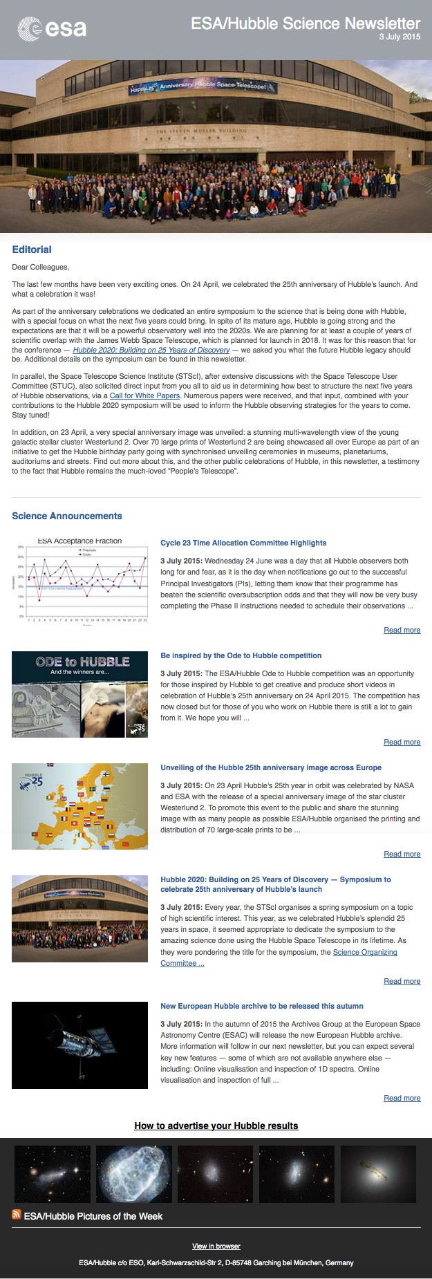 Screenshot of the June 2015 issue of ESAHubble Science Newsletter
