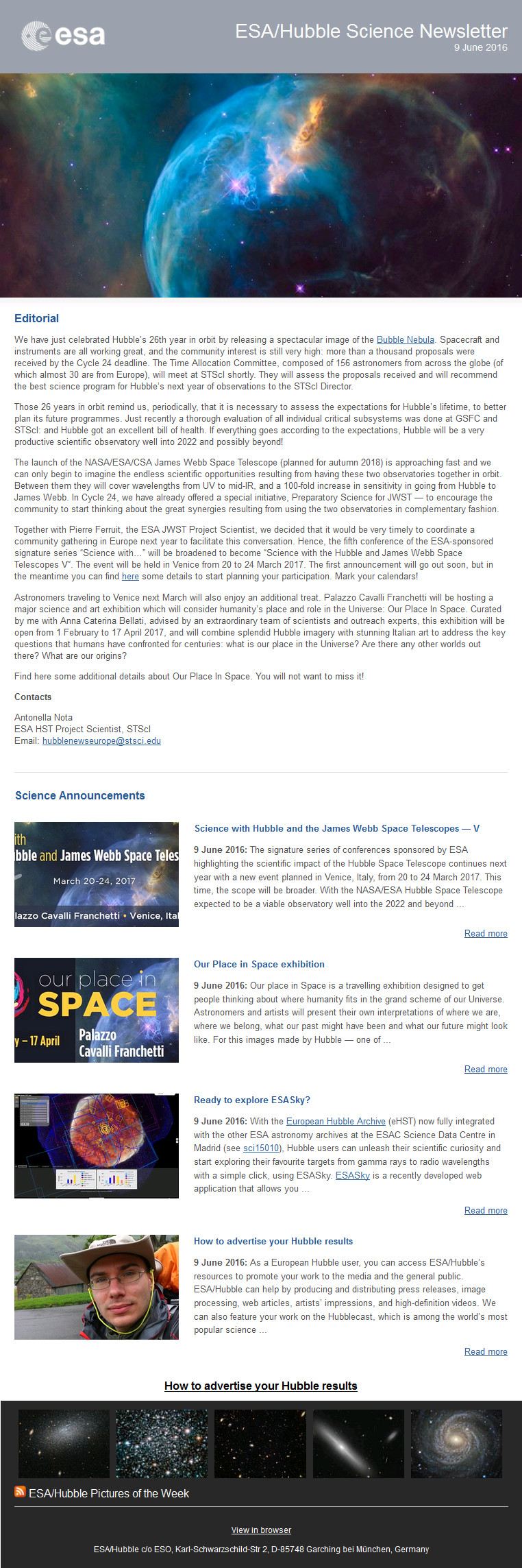 Screenshot of the June issue of ESAHubble Science Newsletter