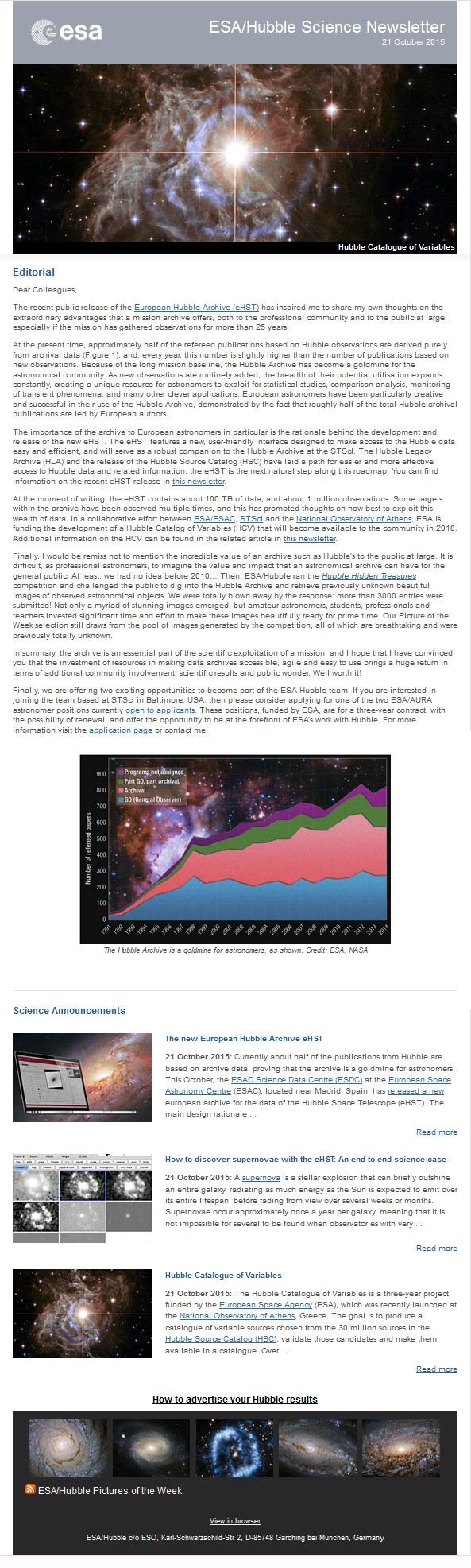 Screenshot of the October 2015 issue of ESAHubble Science Newsletter