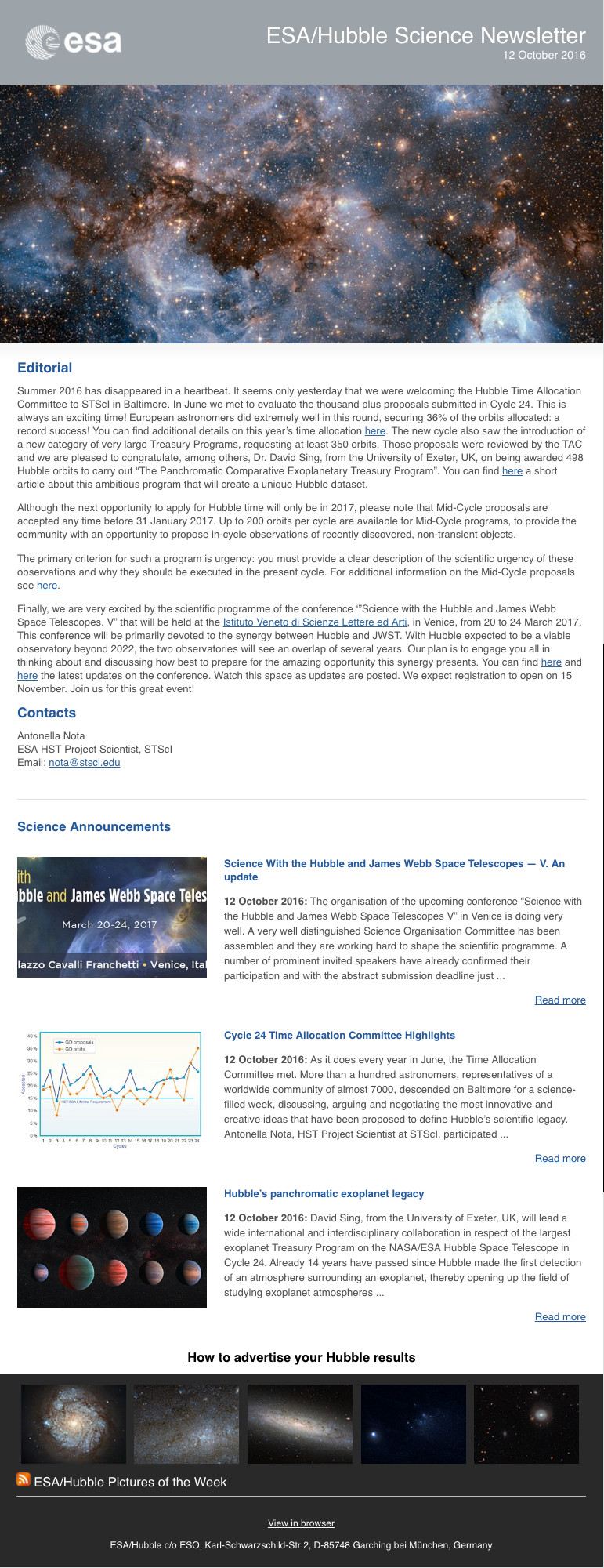 Screenshot of the October issue of ESAHubble Science Newsletter