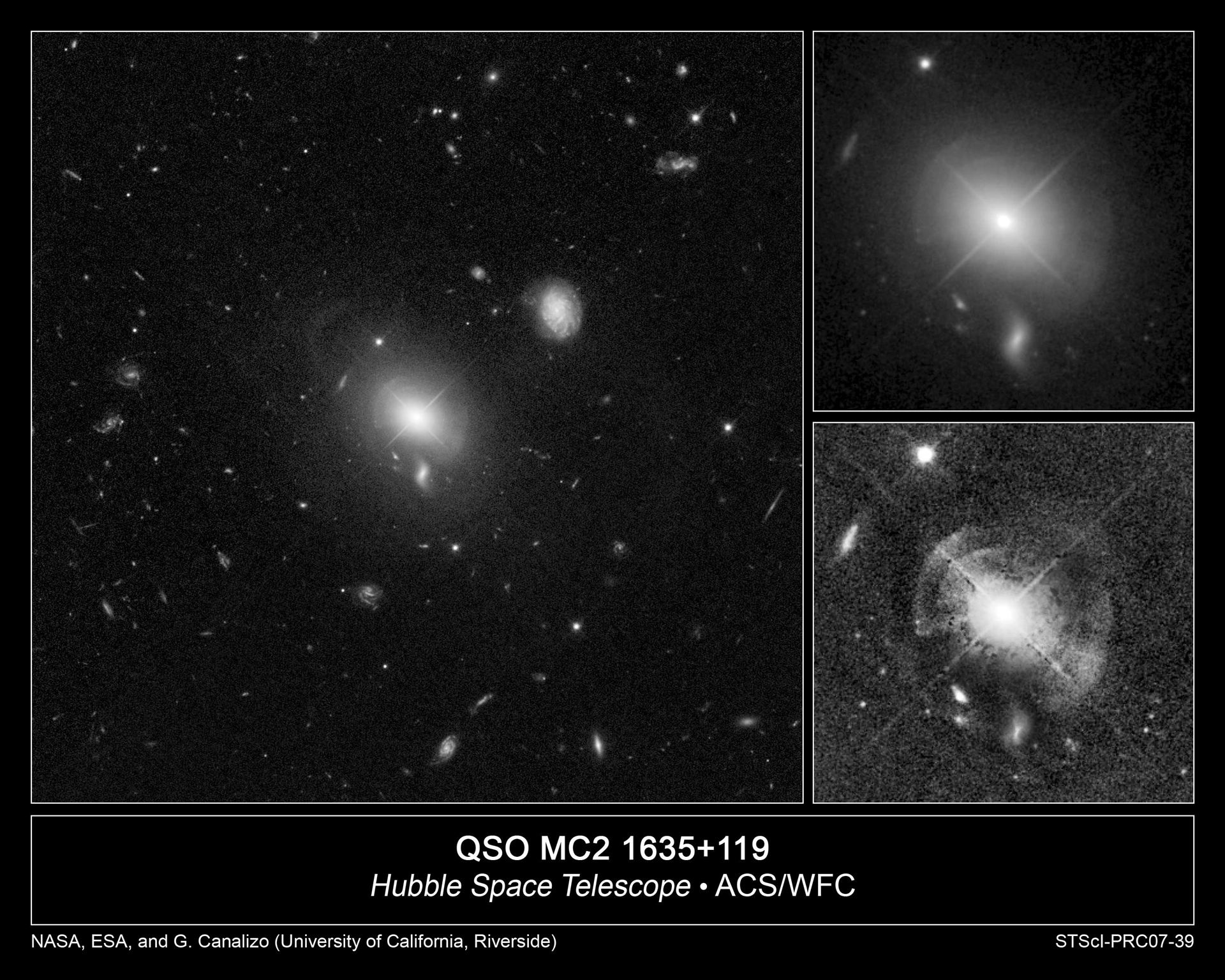 Shells of stars ring quasar in giant elliptical galaxy