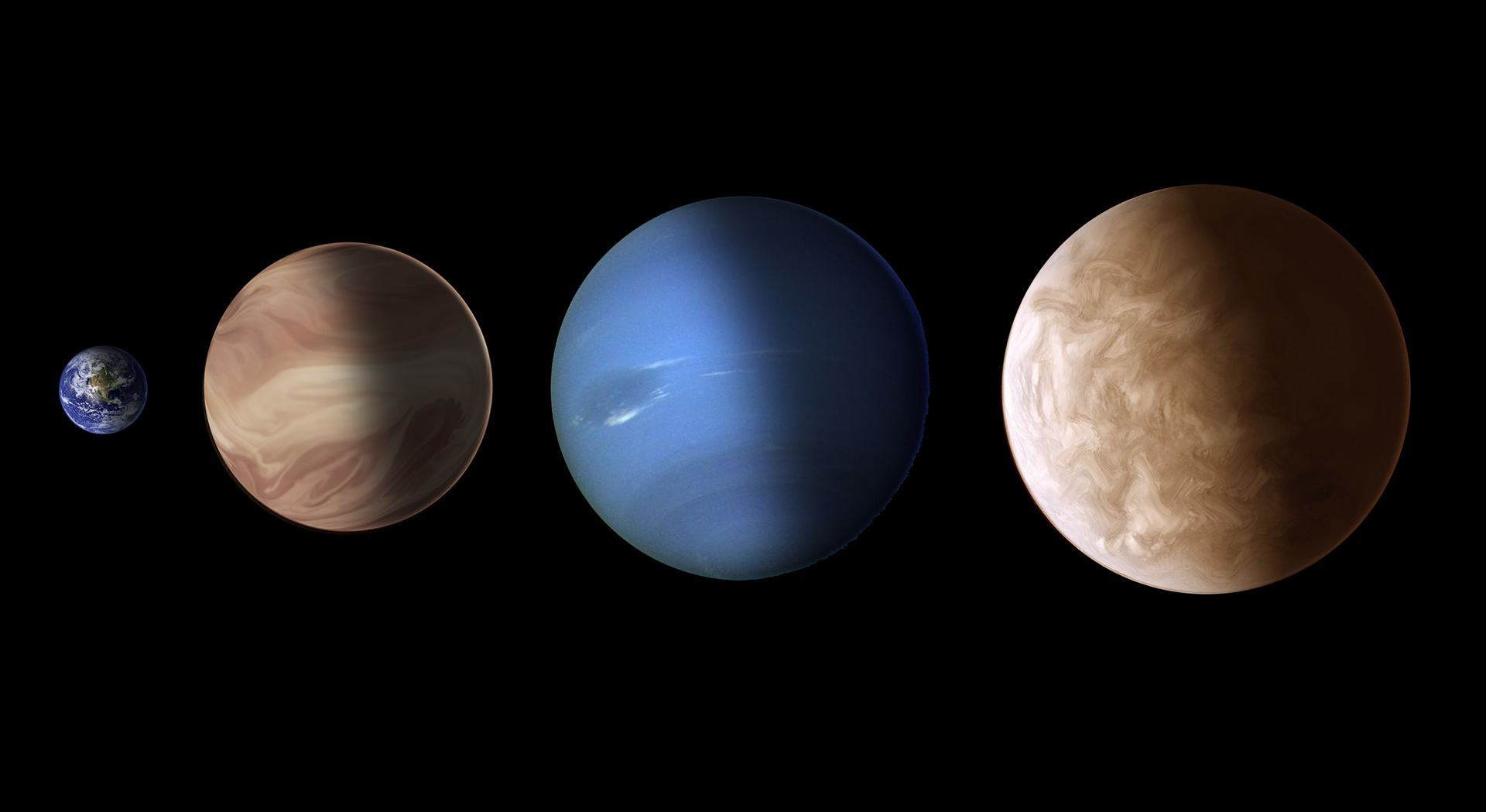 Size comparison for exoplanets GJ 436b and GJ 1214b (artist&rsquo;s illustration)