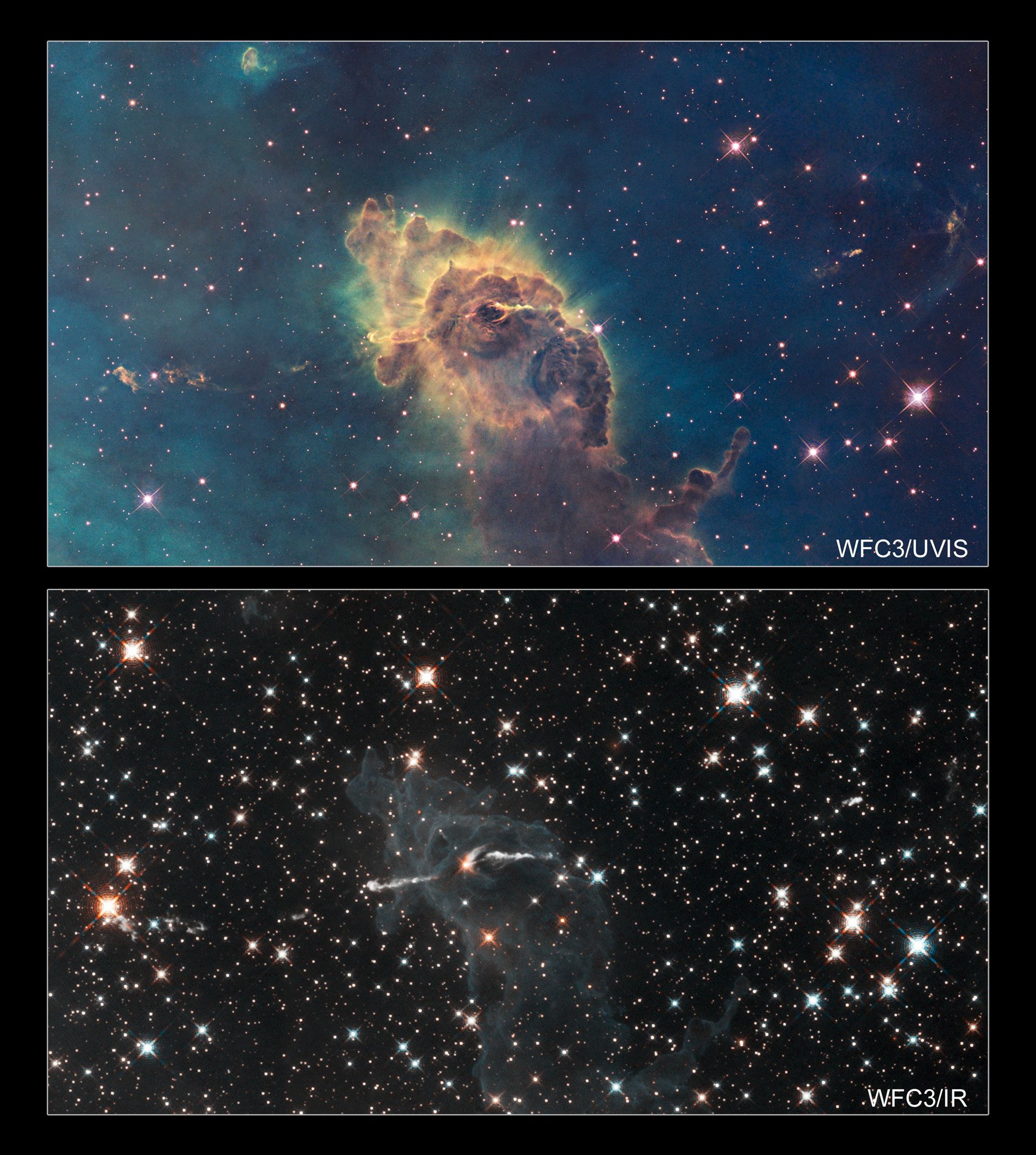 Stars bursting into life in the chaotic Carina Nebula