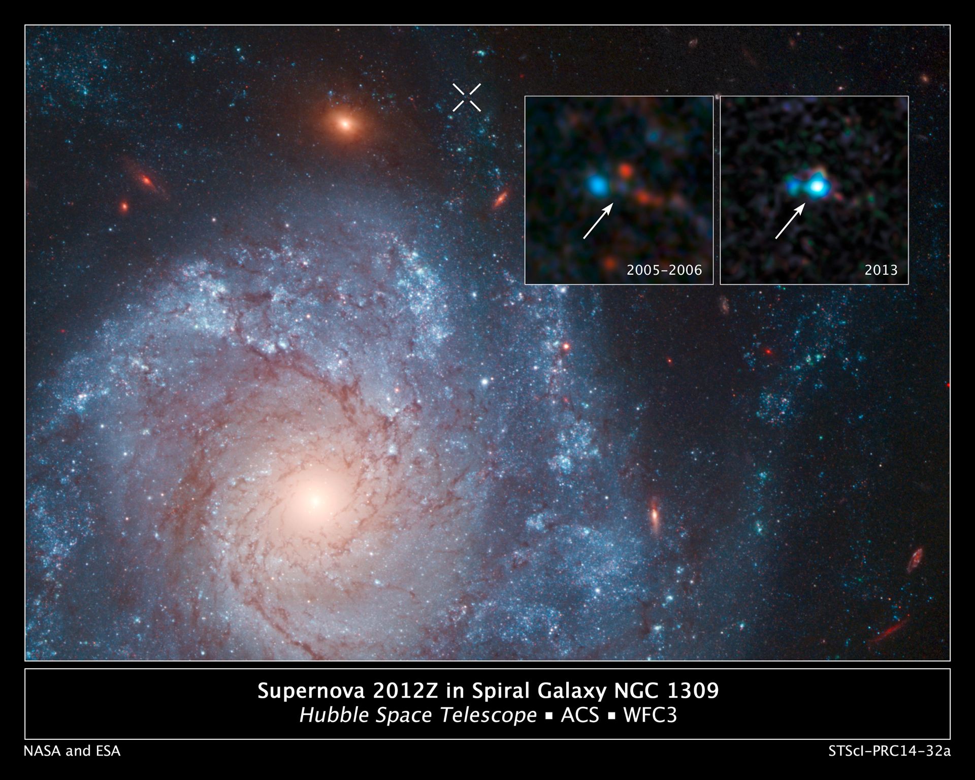 Supernova 2012Z in spiral galaxy NGC 1309, annotated
