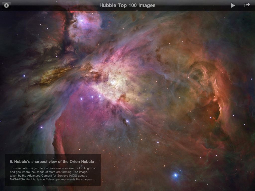 The ESAHubble top 100 images iPad app screenshot
