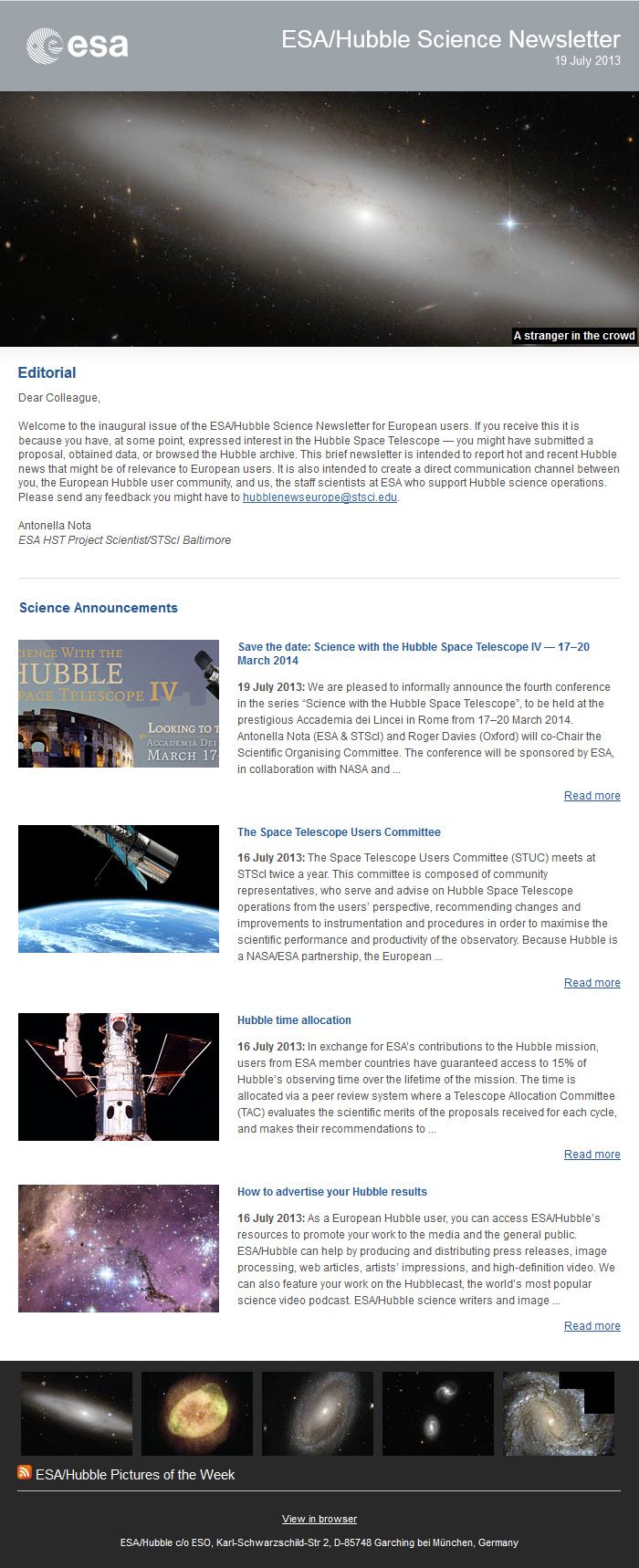 The July 2013 issue of the ESAHubble Science Newsletter