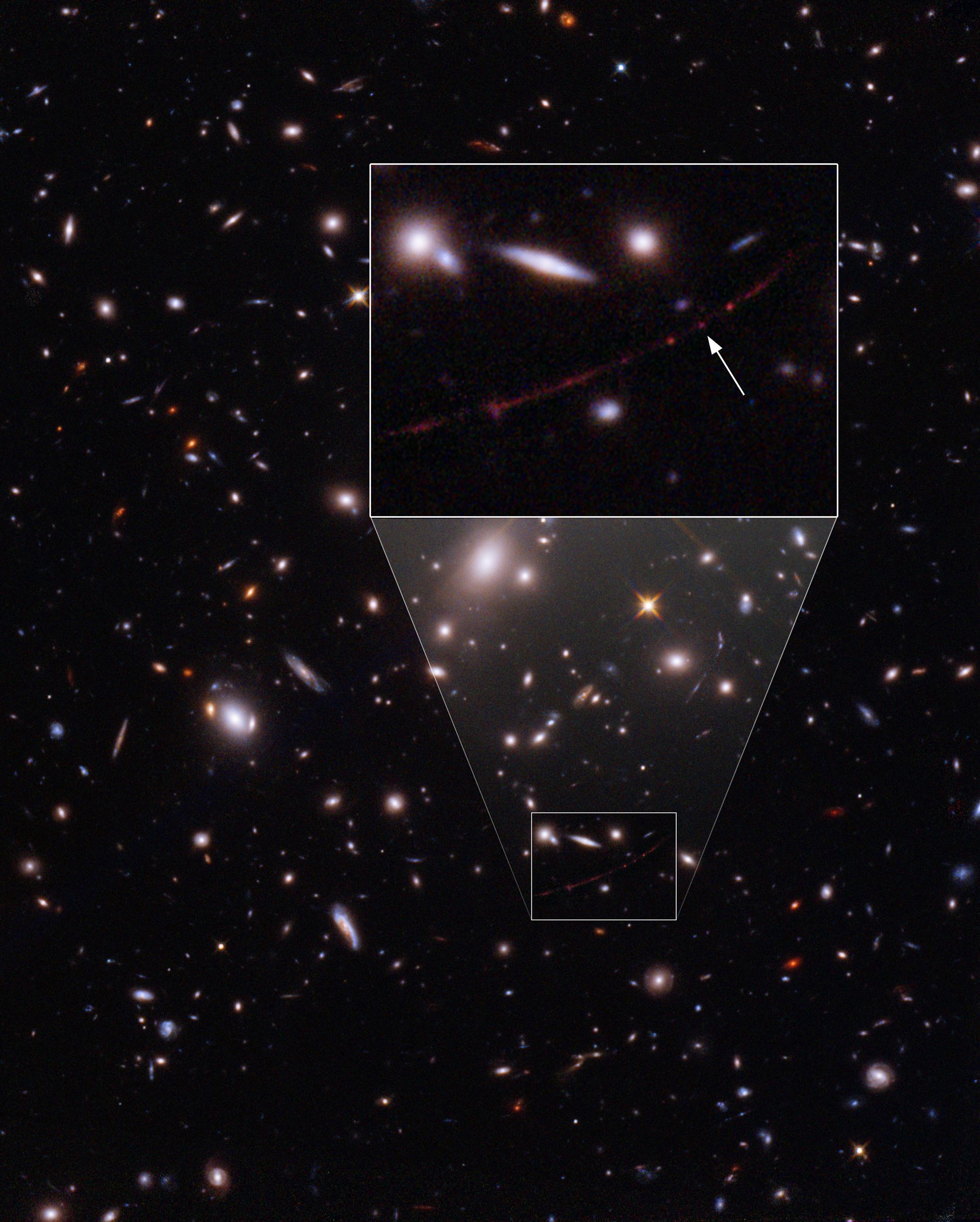 The Sunrise Arc Galaxy with Lensed Star Earendel (Annotated)