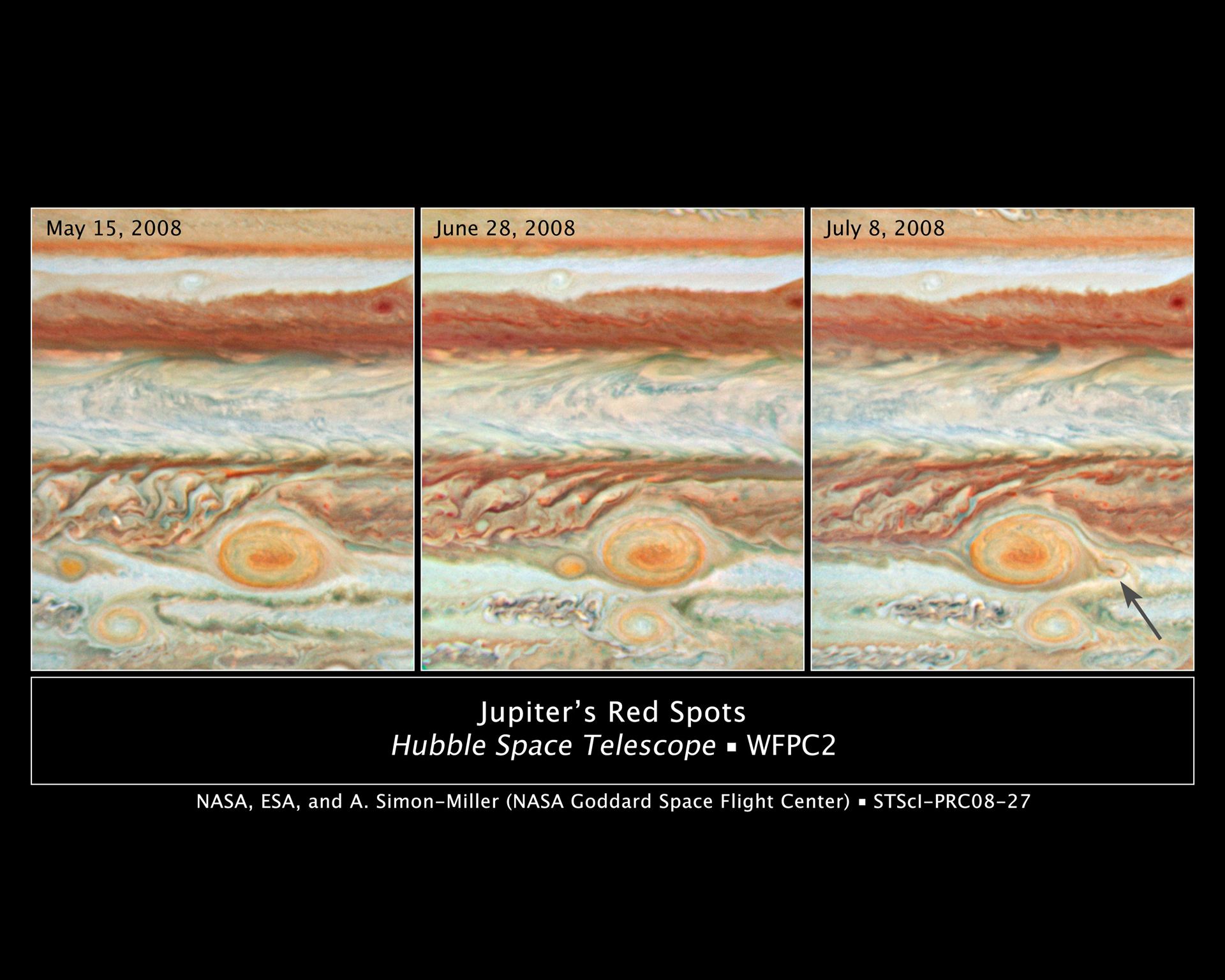 Three Red Spots Mix It Up on Jupiter