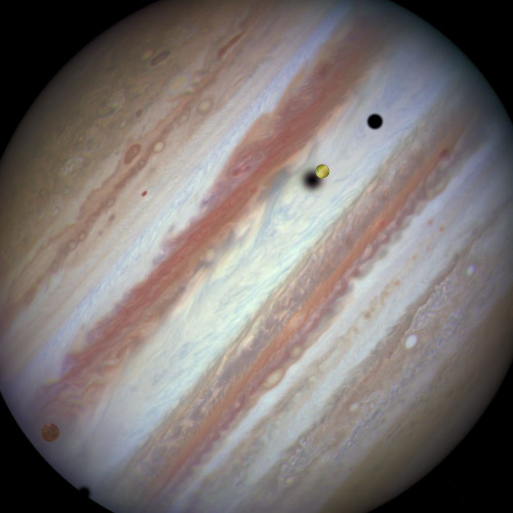 Three moons and their shadows parade across Jupiter — beginning of event