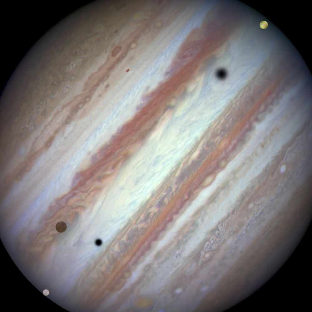 Three moons and their shadows parade across Jupiter — end of event