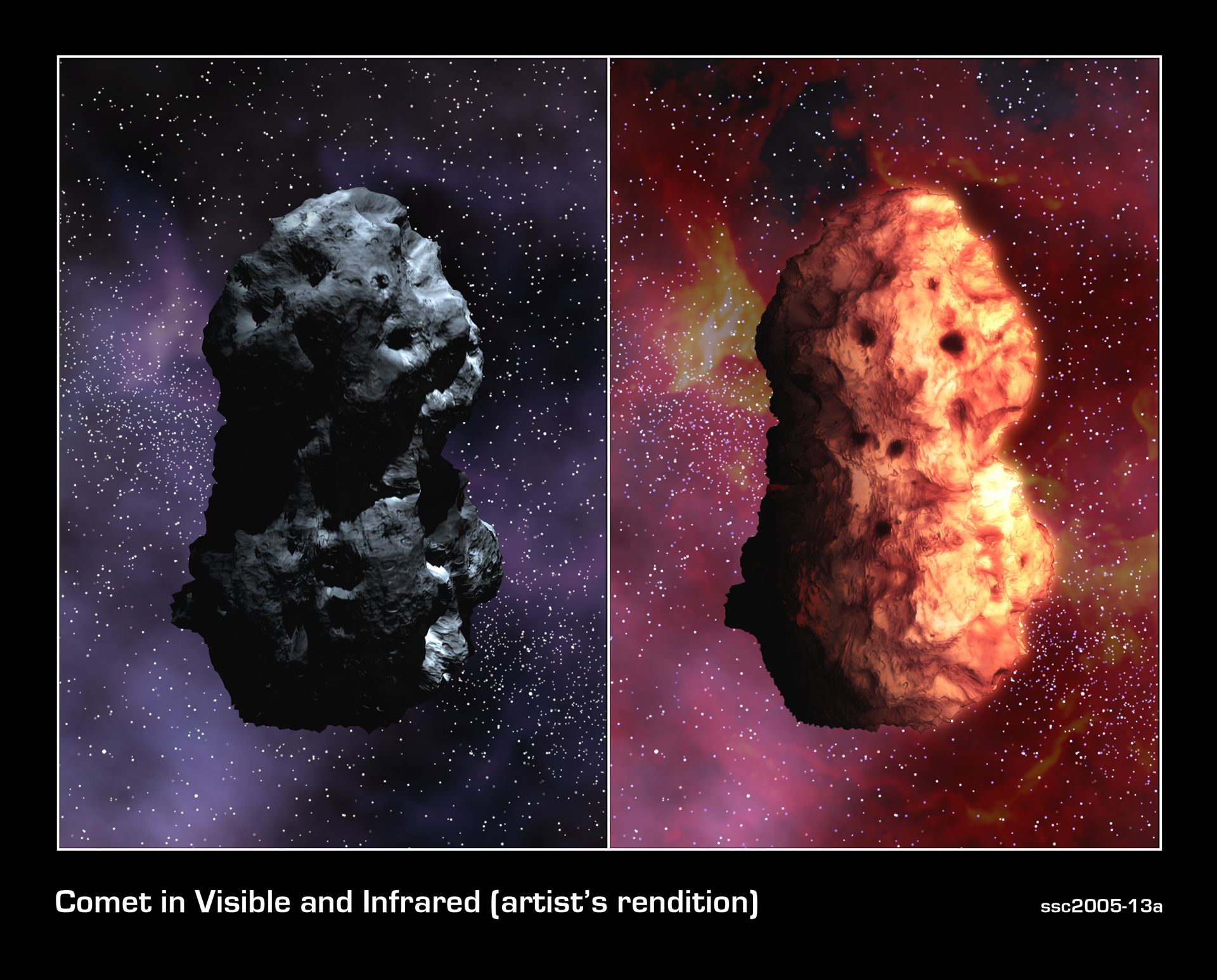 Visible and Infrared Views of Comet Tempel 1 (Artist&rsquo;s Concept)