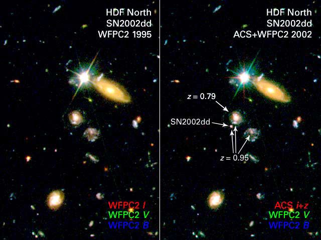 WFPC2ACS composite, before and during SN with labels