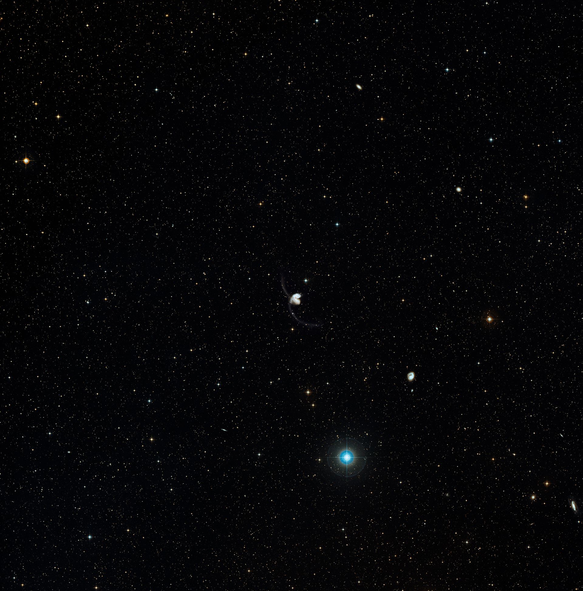 Wide-field view of the region around the Antennae Galaxies (ground-based image)